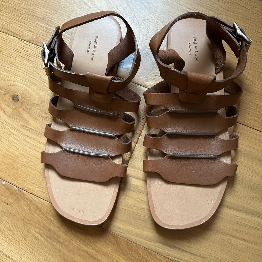 Rag & Bone Brown Leather Buckle Sandals Sz 7 / 37